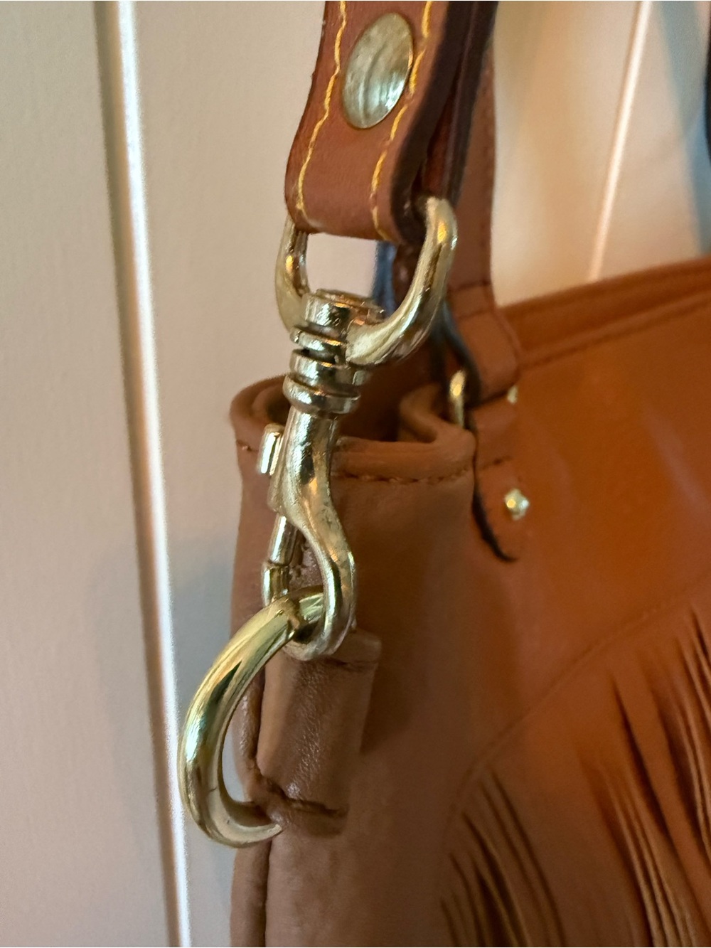 Vegan Brown Fringe Tote Shoulder Bag  NWOT - Picture 3 of 8